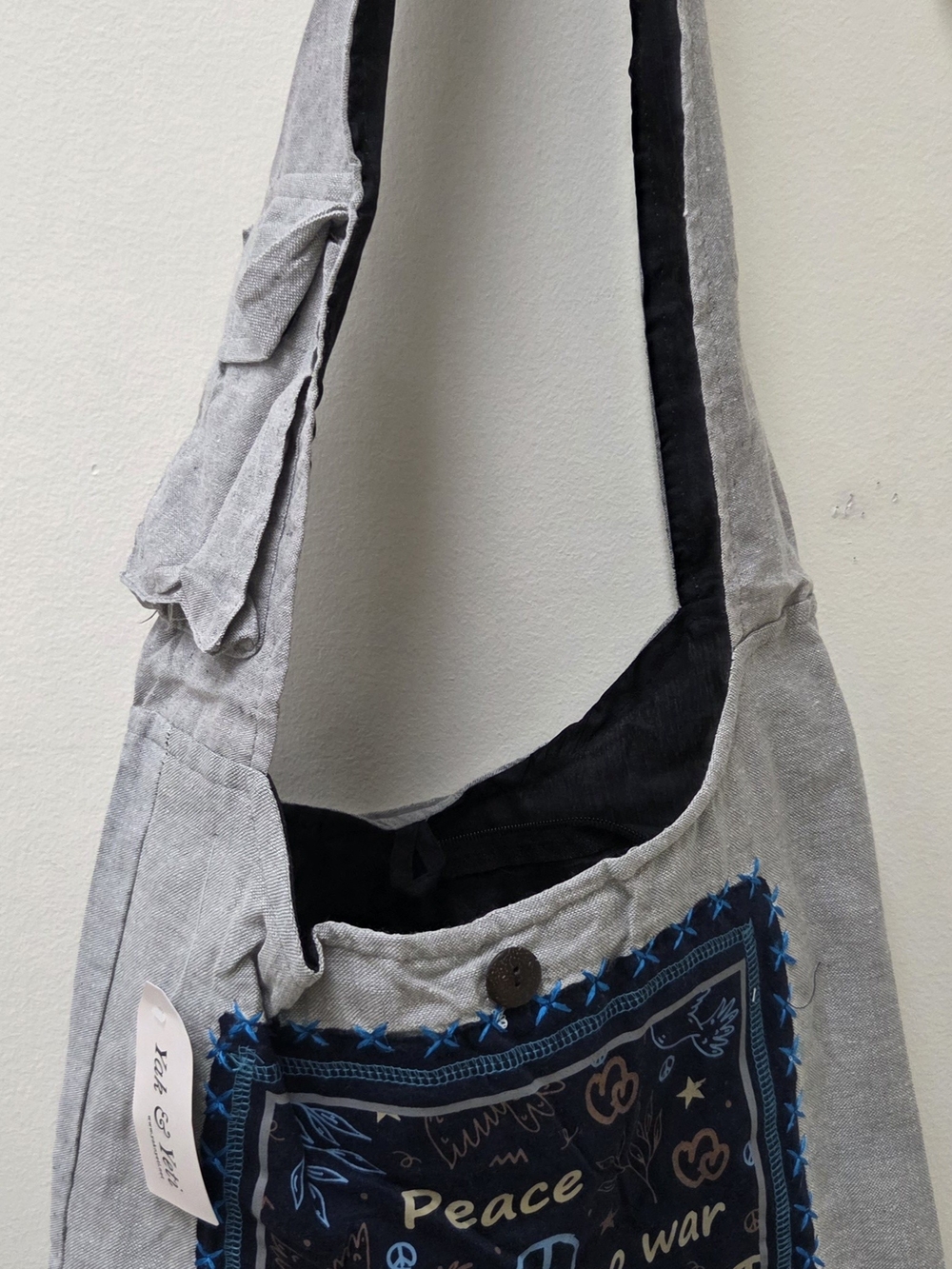 Peace Patchwork Crossbody Bag - Gray and Black